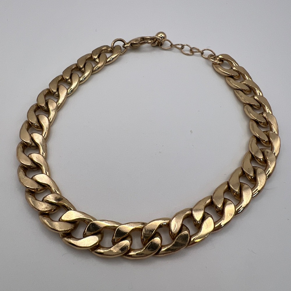 Gold Tone Chunky Curb Chain Bracelet Adjustable‎ Lobster Clasp 7.5-9 Inch